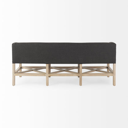 Bergen 60.0L x 19.0W x 25.5H Dark Gray Fabric W/ Light Brown Wooden Base Accent Bench