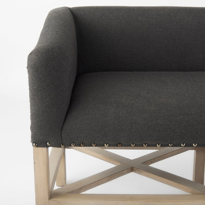 Bergen 60.0L x 19.0W x 25.5H Dark Gray Fabric W/ Light Brown Wooden Base Accent Bench