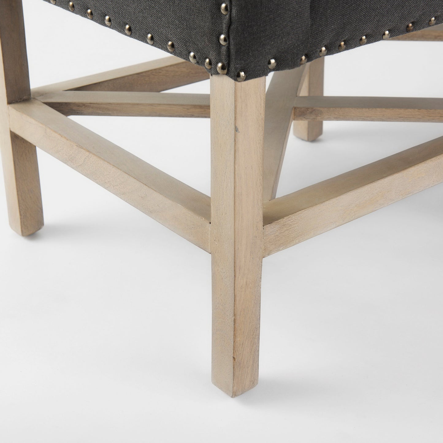 Bergen 60.0L x 19.0W x 25.5H Dark Gray Fabric W/ Light Brown Wooden Base Accent Bench