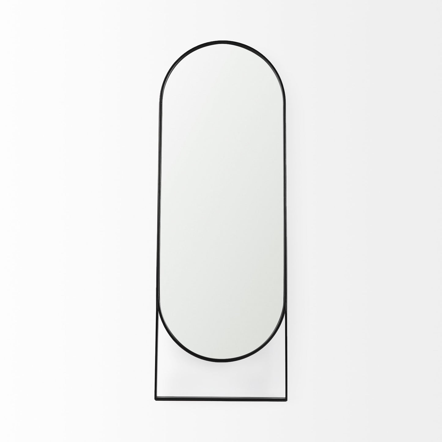 Sadie 28.0L x 2.0W x 78.0H Black Metal Rounded Arch Floor Mirror
