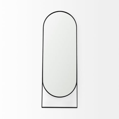 Sadie 28.0L x 2.0W x 78.0H Black Metal Rounded Arch Floor Mirror