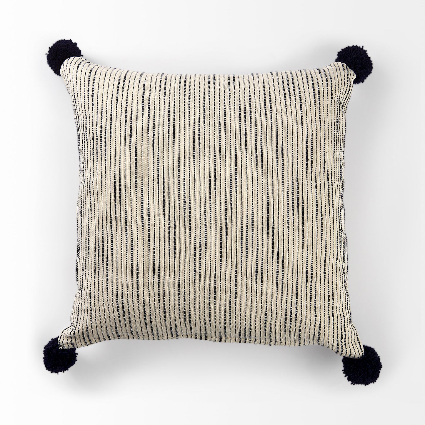 Krystal 20 x 20 Cream/Blue Pom Pom Decorative Pillow Cover