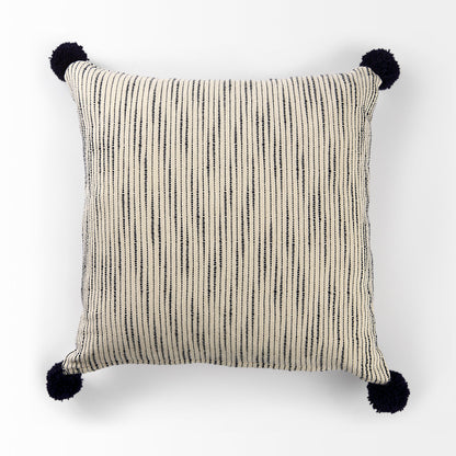 Krystal 20 x 20 Cream/Blue Pom Pom Decorative Pillow Cover