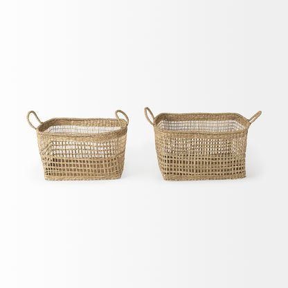 Bellisa 18.5L x 14.6W x 11.0H (Set of 2) Medium Brown Seagrass Rectangular Basket W/ Handles