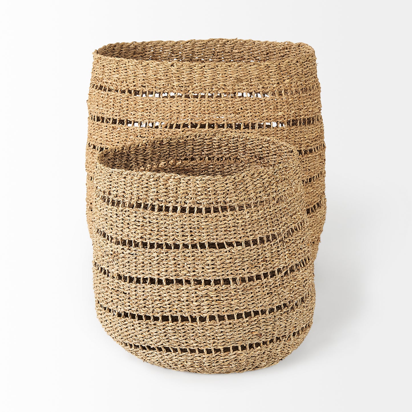 Hayes 17.7L x 17.7W x 11.8H (Set of 2) Medium Brown Seagrass Round Basket with Stripe Pattern