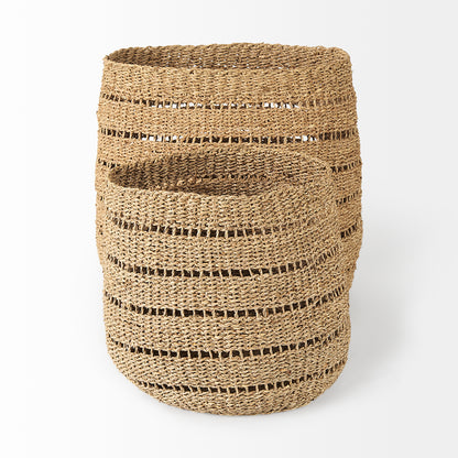 Hayes 17.7L x 17.7W x 11.8H (Set of 2) Medium Brown Seagrass Round Basket with Stripe Pattern