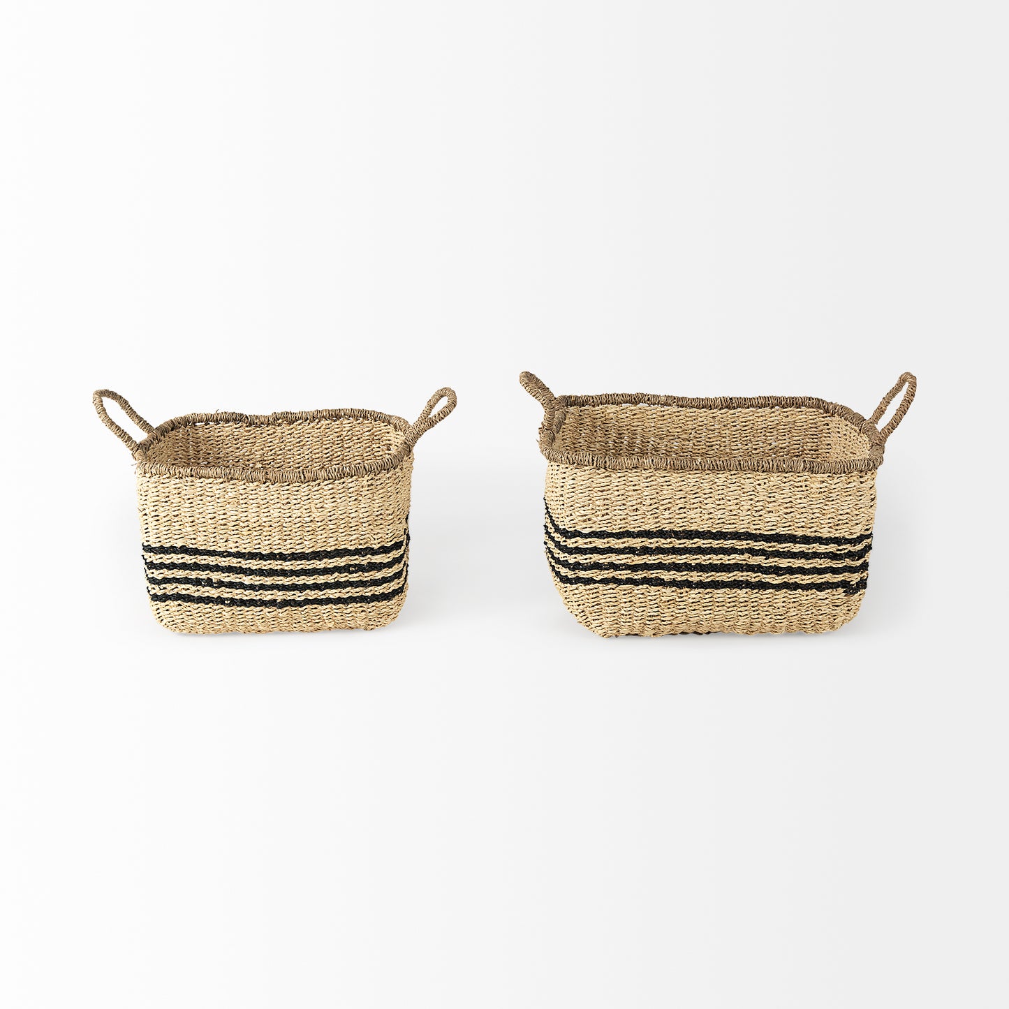 Emma 17.3L x 13.0W x 11.0H (Set of 2) Light Brown Seagrass Rectangular Basket W/ Black Stripes