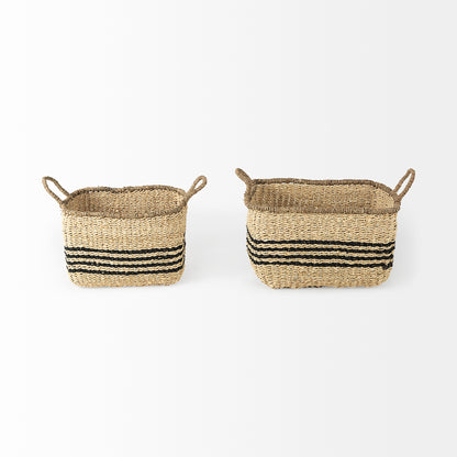 Emma 17.3L x 13.0W x 11.0H (Set of 2) Light Brown Seagrass Rectangular Basket W/ Black Stripes