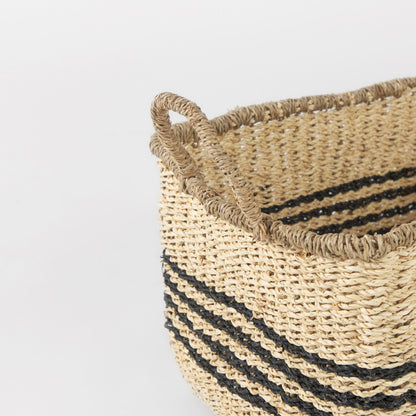 Emma 17.3L x 13.0W x 11.0H (Set of 2) Light Brown Seagrass Rectangular Basket W/ Black Stripes
