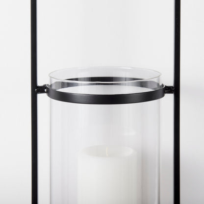 Avram 5.9L x 7.1W x 24.0H Black Metal Frame and Wood Hanging Candle Holder