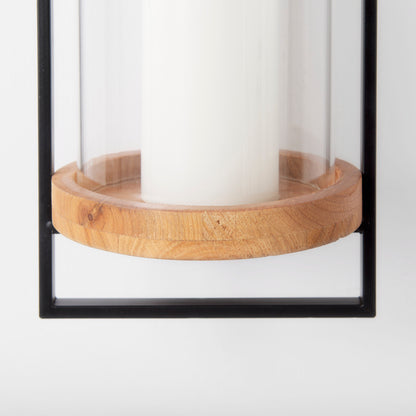 Avram 5.9L x 7.1W x 24.0H Black Metal Frame and Wood Hanging Candle Holder