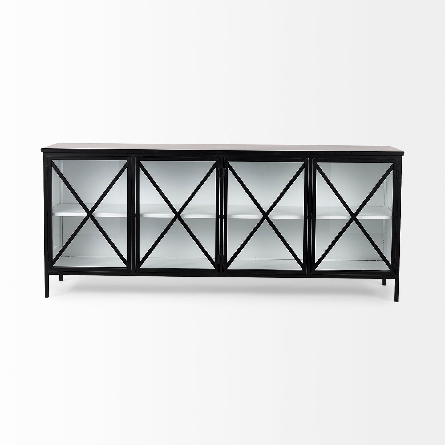 Aurelia 79.0L x 16.0W x 33.0H Black and White Metal Four Door Glass Cabinet
