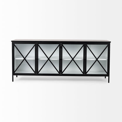 Aurelia 79.0L x 16.0W x 33.0H Black and White Metal Four Door Glass Cabinet