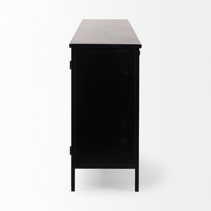 Aurelia 79.0L x 16.0W x 33.0H Black and White Metal Four Door Glass Cabinet