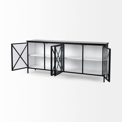Aurelia 79.0L x 16.0W x 33.0H Black and White Metal Four Door Glass Cabinet