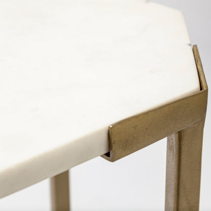 Vincent 33" Octagonal White Marble Tabletop w/ Gold Metal Base Coffee Table