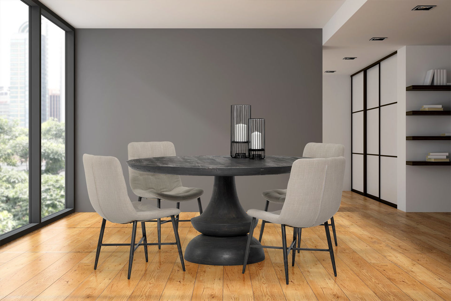 Barrow I Beige Fabric Wrap Black Metal Frame Dining Chair