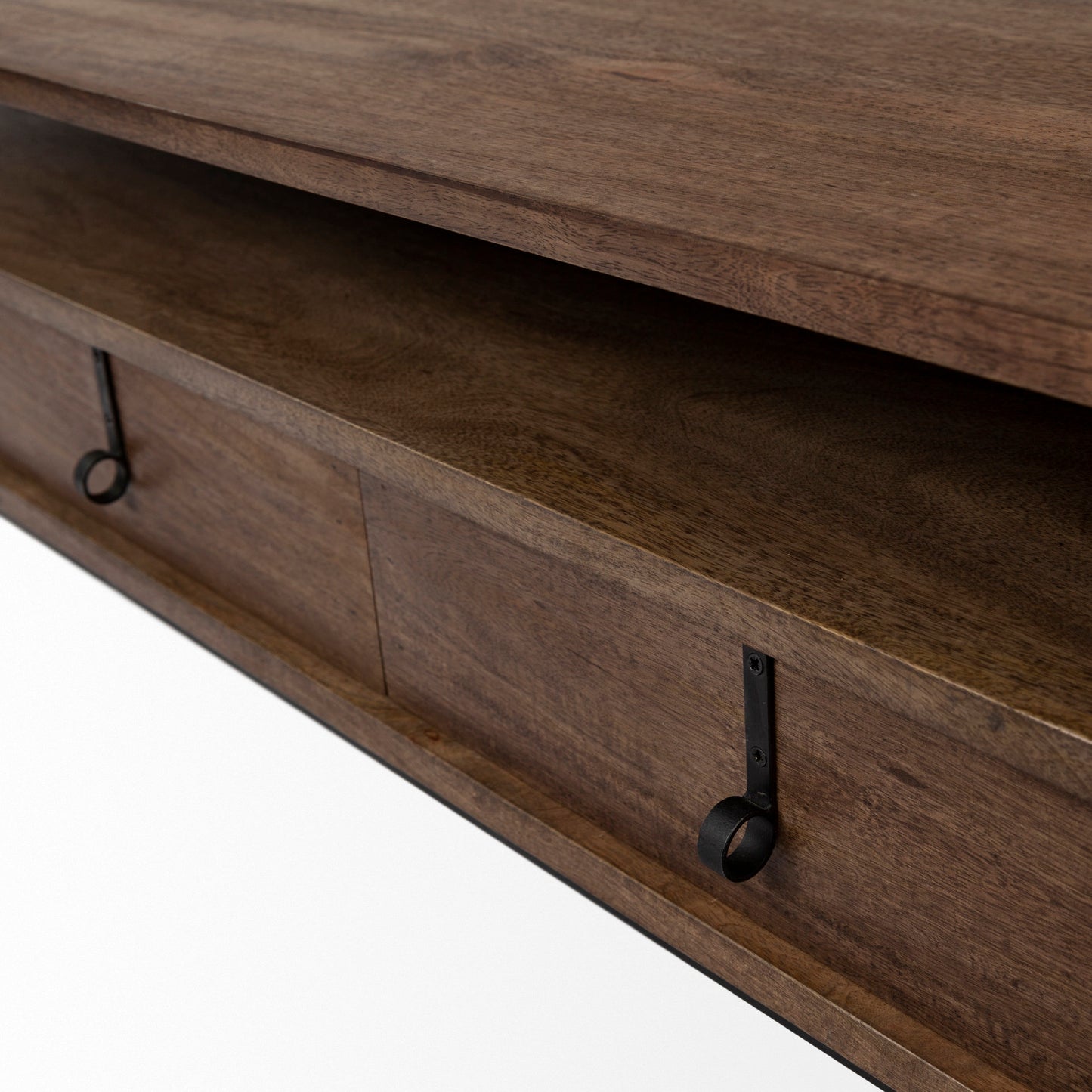 Glenn II 54x30 Dark Brown Wood w/ Black Iron Frame, Rectangle 3 Drawers Coffee Table