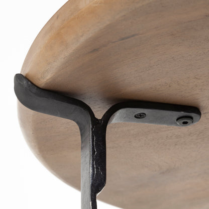 Helios III 20L x 24H Set of Two Round Brown Solid Wood Iron Base Nesting End/Side Tables