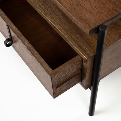 Glenn II 54x30 Dark Brown Wood w/ Black Iron Frame, Rectangle 3 Drawers Coffee Table