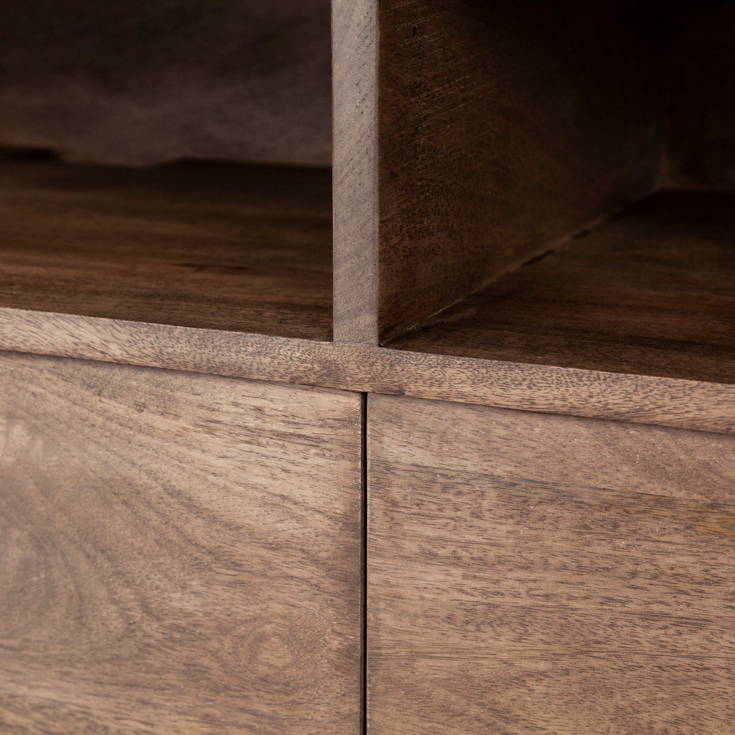 Glenn IV Dark Brown Wood w/ Black Iron Frame Media Console w/ Storage, TV Stand for TV up to 71"