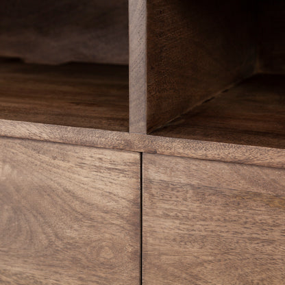 Glenn IV Dark Brown Wood w/ Black Iron Frame Media Console w/ Storage, TV Stand for TV up to 71"