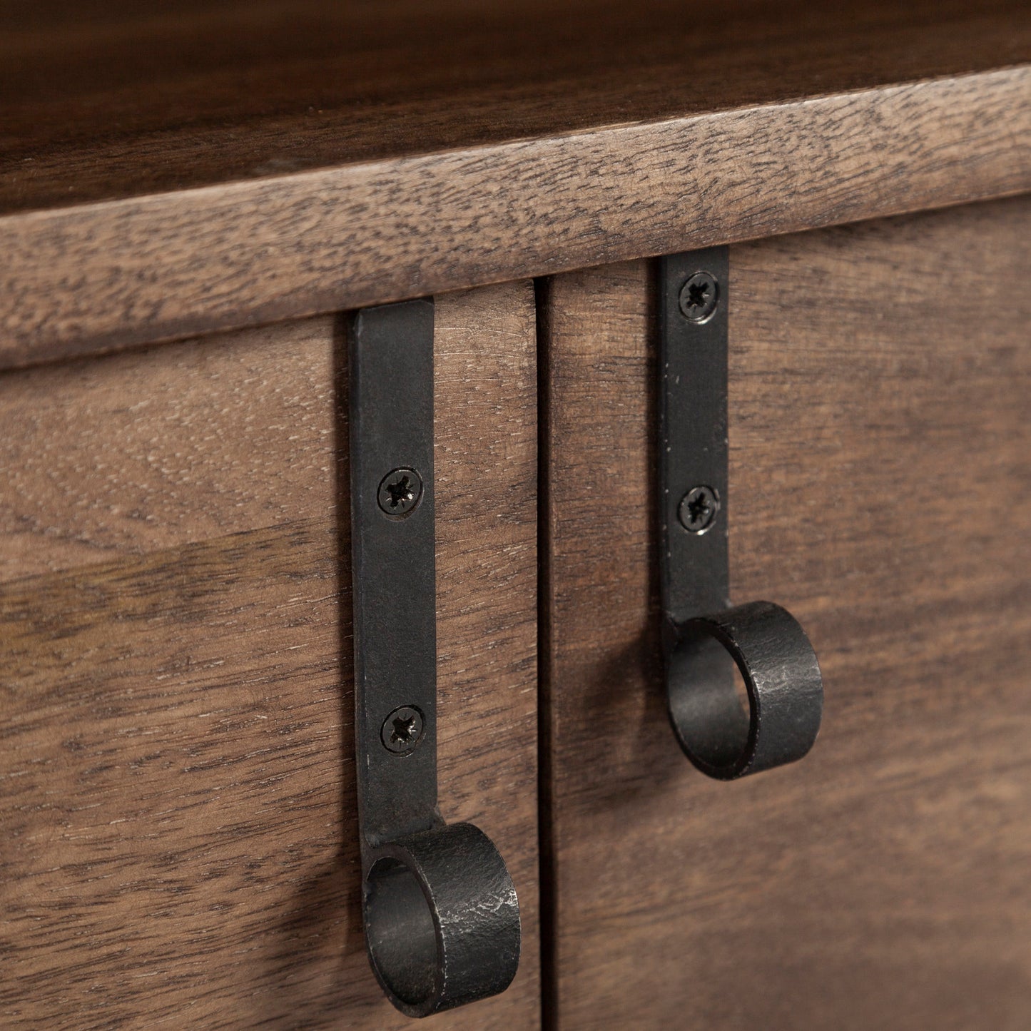 Glenn IV Dark Brown Wood w/ Black Iron Frame Media Console w/ Storage, TV Stand for TV up to 71"