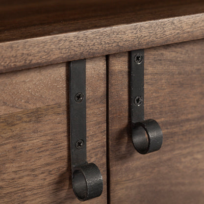 Glenn IV Dark Brown Wood w/ Black Iron Frame Media Console w/ Storage, TV Stand for TV up to 71"