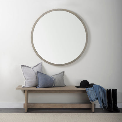 Gambit 46" Round Gray Wash Wood Frame Wall Mirror