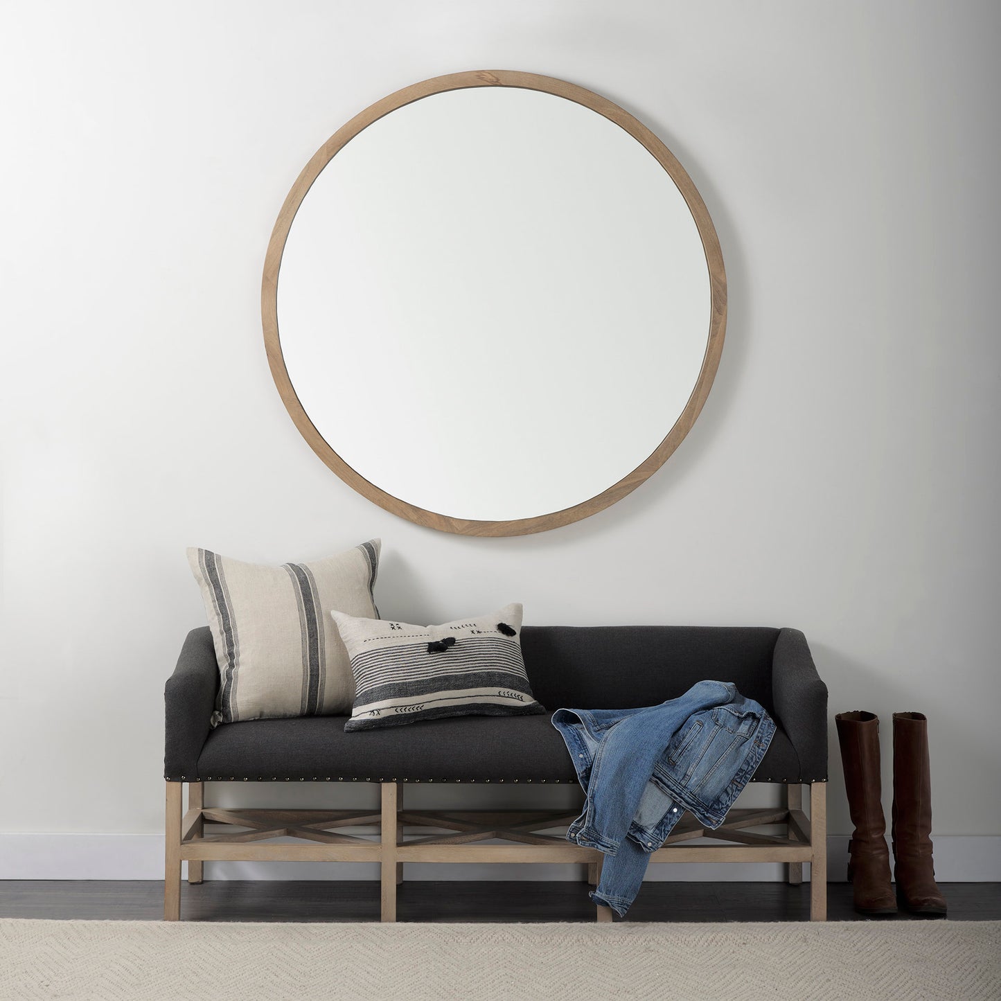 Hattie 20L x 20W Beige and Black Fabric Striped Decorative Pillow Cover