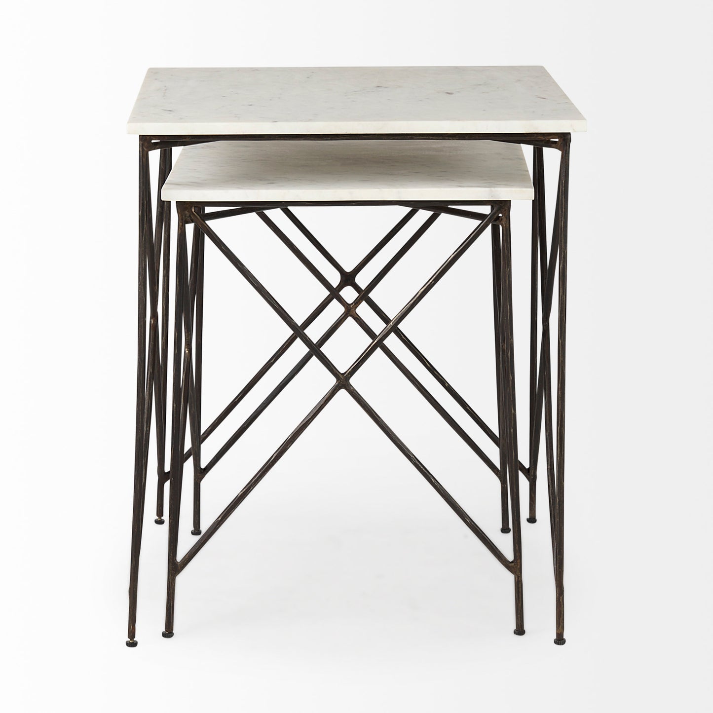 Lorlei 20.0L x 20.0W x 23.8H White Marble Top W/ Gray Iron Legs End and Side Table