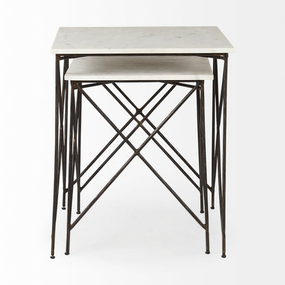 Lorlei 20.0L x 20.0W x 23.8H White Marble Top W/ Gray Iron Legs End and Side Table