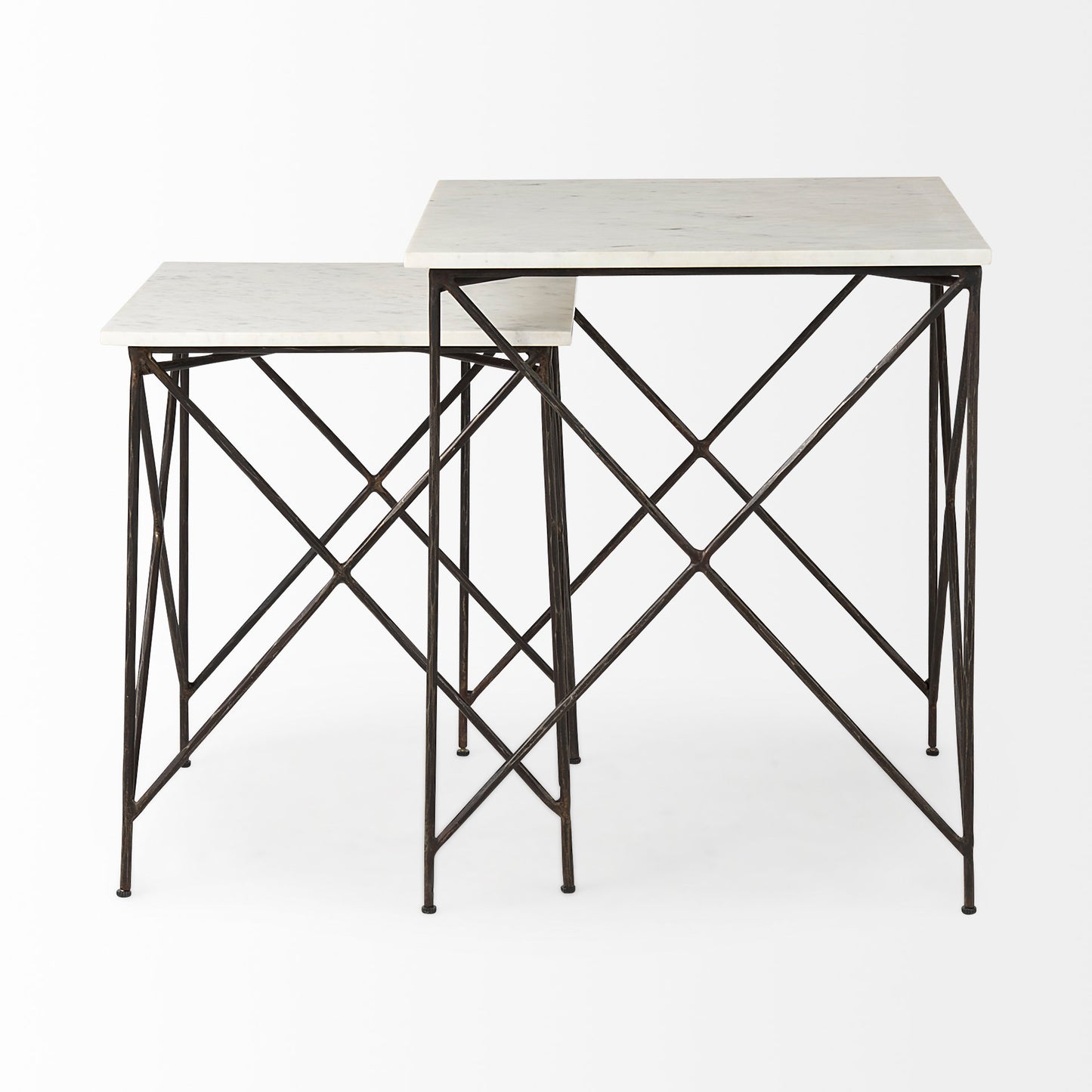Lorlei 20.0L x 20.0W x 23.8H White Marble Top W/ Gray Iron Legs End and Side Table
