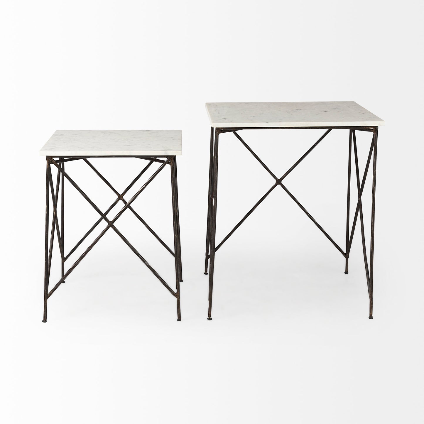 Lorlei 20.0L x 20.0W x 23.8H White Marble Top W/ Gray Iron Legs End and Side Table
