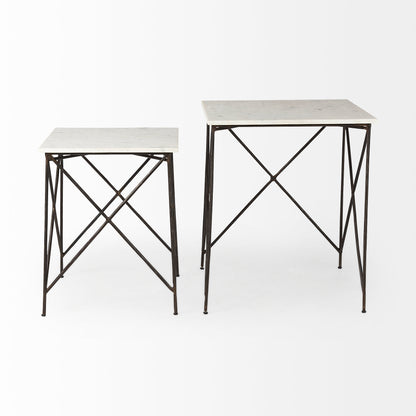 Lorlei 20.0L x 20.0W x 23.8H White Marble Top W/ Gray Iron Legs End and Side Table