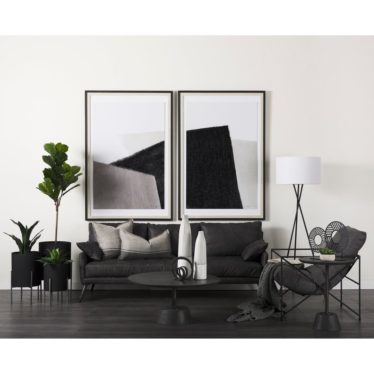 Zadie 20L x 20W Light Gray and Dark Gray Fabric Color Blocked Decorative Pillow Cover