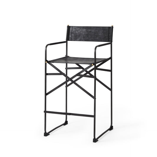 Direttore 19.3L x 19.3W x 40.2H Black Leather W/Black Frame Counter Stool