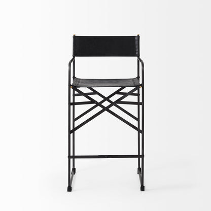 Direttore 19.3L x 19.3W x 40.2H Black Leather W/Black Frame Counter Stool