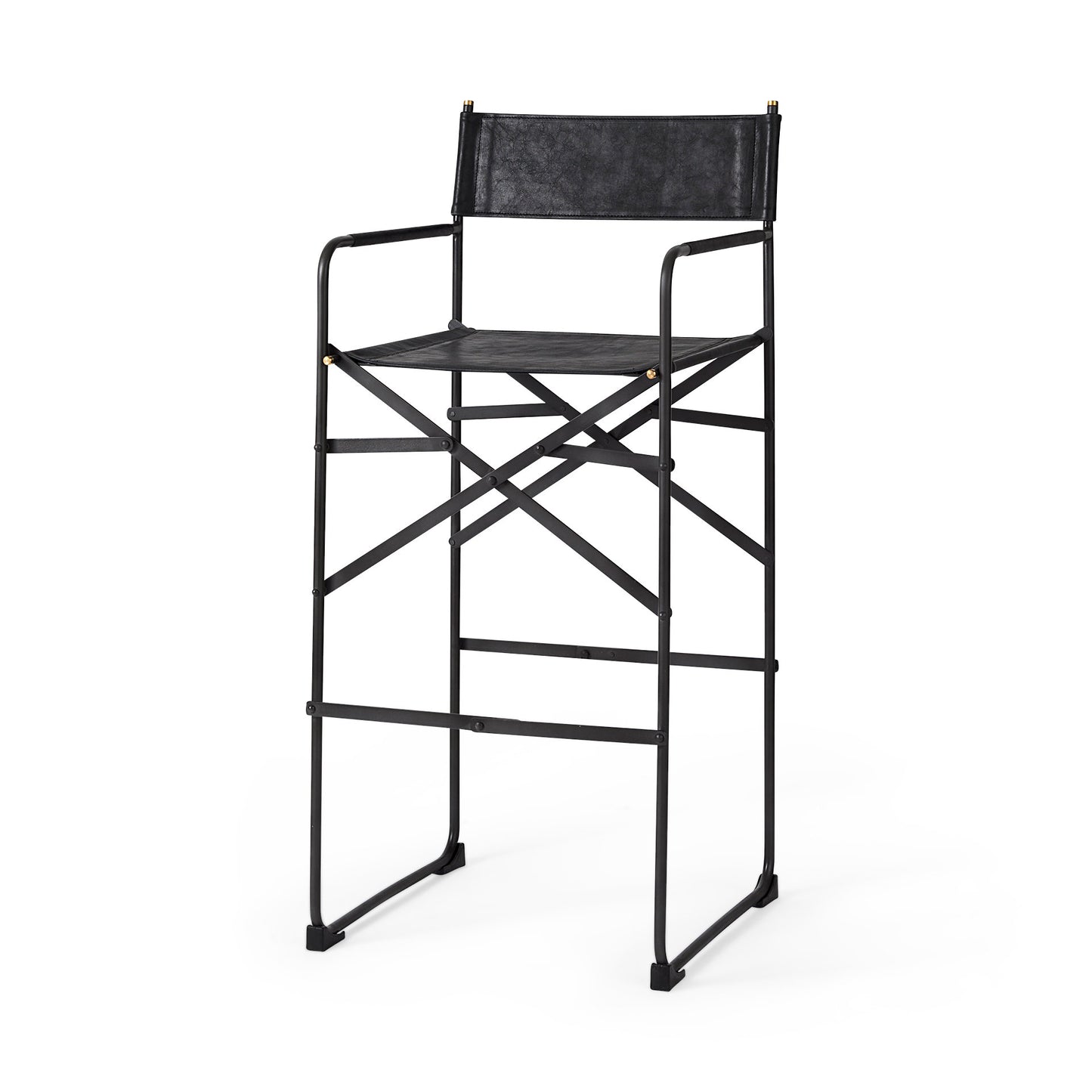 Direttore 19.3L x 19.3W x 44.1H Black Leather Seat W/Black Iron Frame Bar Stool