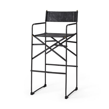 Direttore 19.3L x 19.3W x 44.1H Black Leather Seat W/Black Iron Frame Bar Stool