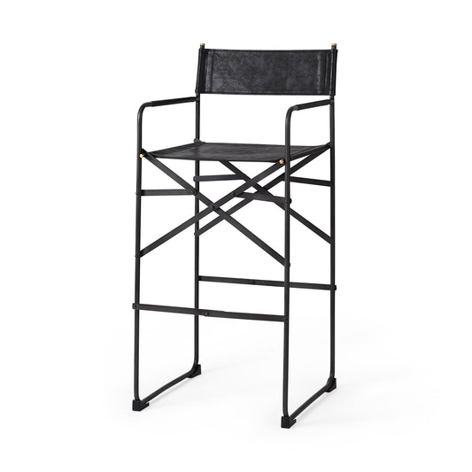 Direttore 19.3L x 19.3W x 44.1H Black Leather Seat W/Black Iron Frame Bar Stool
