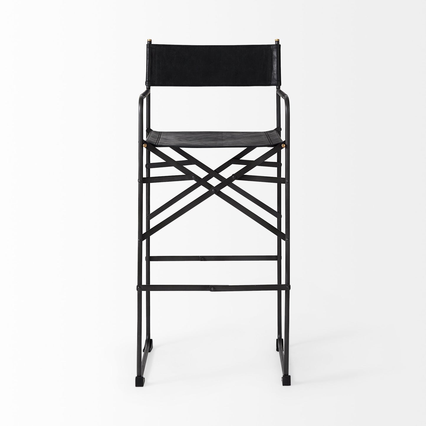 Direttore 19.3L x 19.3W x 44.1H Black Leather Seat W/Black Iron Frame Bar Stool