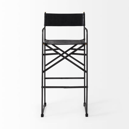 Direttore 19.3L x 19.3W x 44.1H Black Leather Seat W/Black Iron Frame Bar Stool