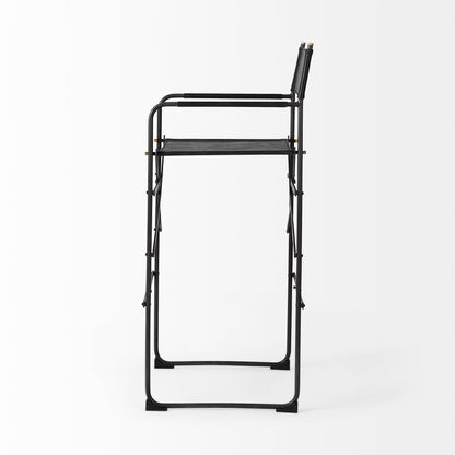 Direttore 19.3L x 19.3W x 44.1H Black Leather Seat W/Black Iron Frame Bar Stool