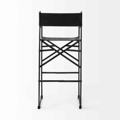 Direttore 19.3L x 19.3W x 44.1H Black Leather Seat W/Black Iron Frame Bar Stool