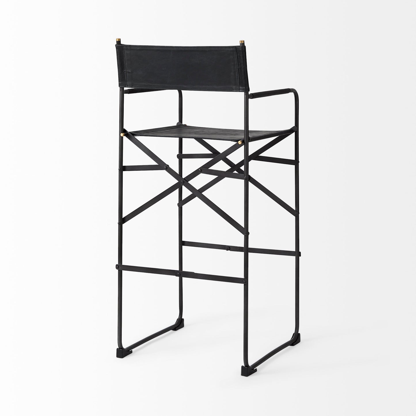 Direttore 19.3L x 19.3W x 44.1H Black Leather Seat W/Black Iron Frame Bar Stool