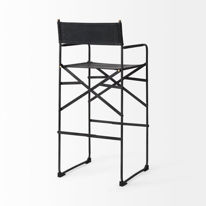 Direttore 19.3L x 19.3W x 44.1H Black Leather Seat W/Black Iron Frame Bar Stool