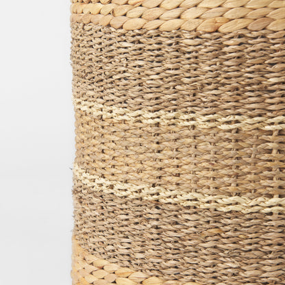 Maya 17.7L x 17.7W x 17.7H Light Brown W/Medium Brown Stripes Seagrass Round Pouf