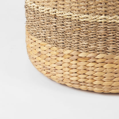 Maya 17.7L x 17.7W x 17.7H Light Brown W/Medium Brown Stripes Seagrass Round Pouf