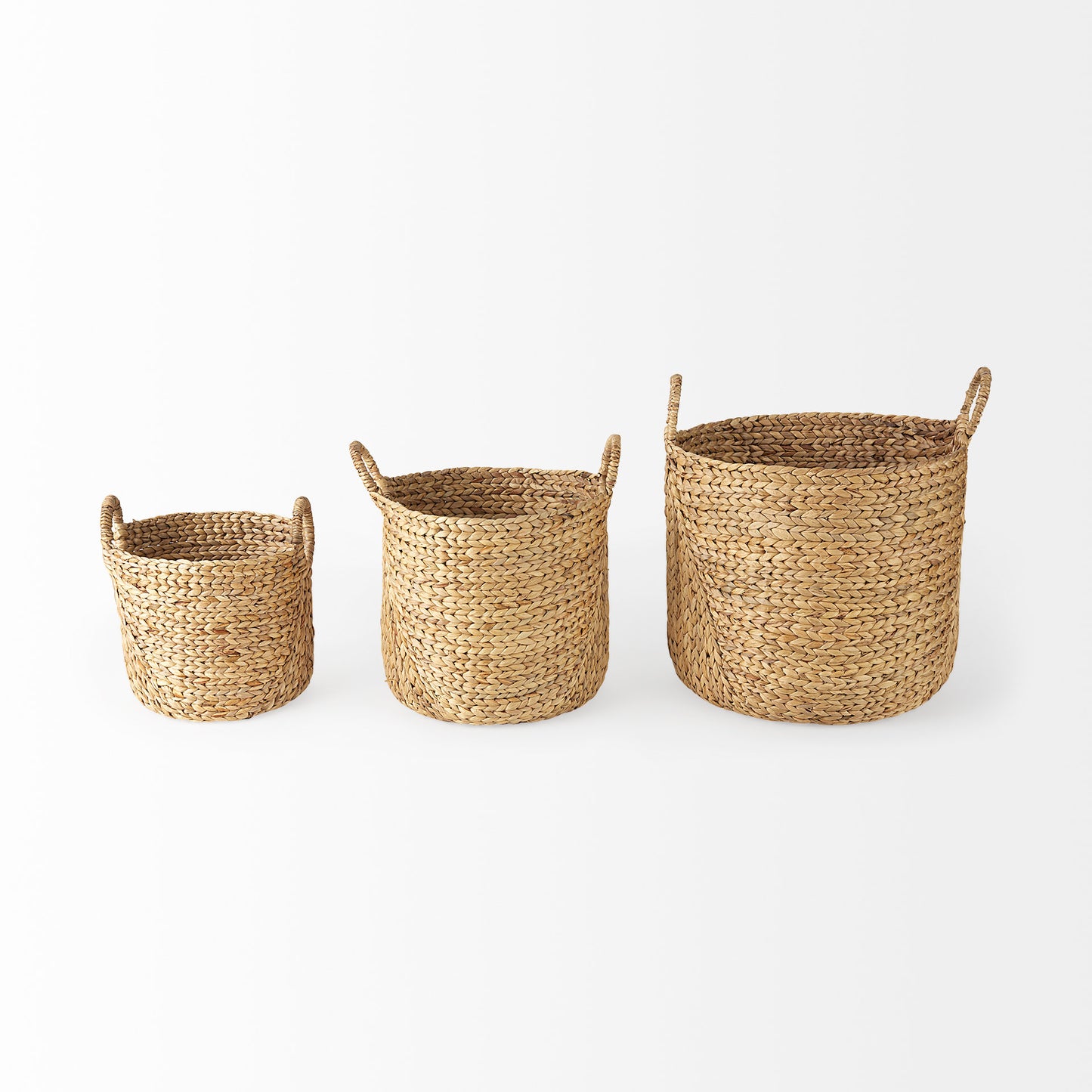 Sivan 19.7L x 19.7W x 23.6H (Set of 3) Light Brown Water Hyacinth Round Basket W/ Handles